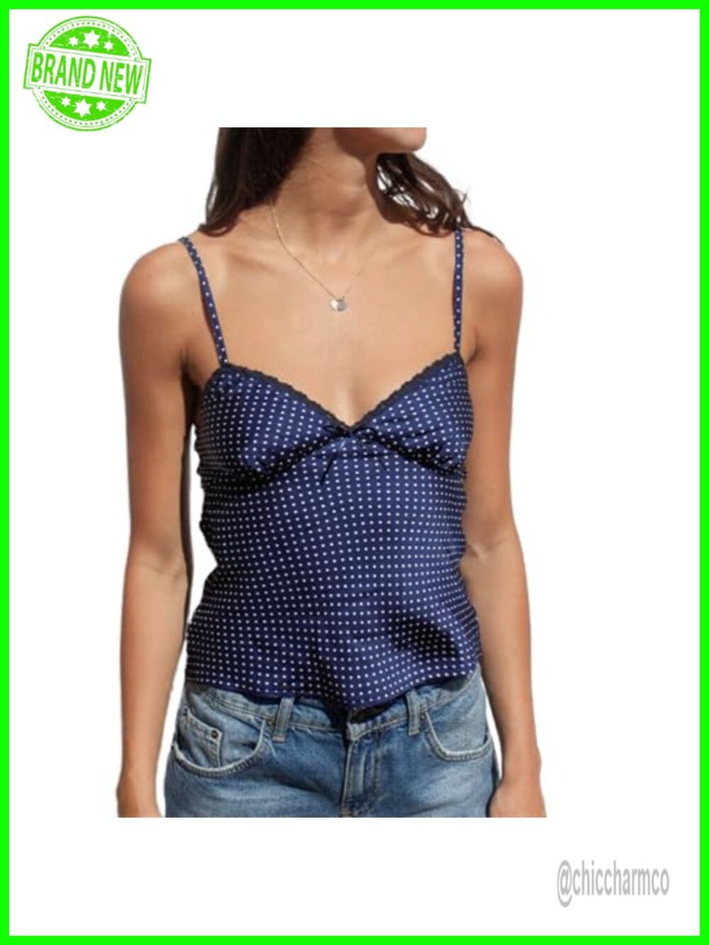 Women Polka Dot Sheer Mesh Lace Trim Camisole Backless Fitted Crop Cami Y2k